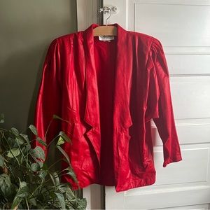 Vintage 1980s City Girl Red Blazer with Balloon Sleeves